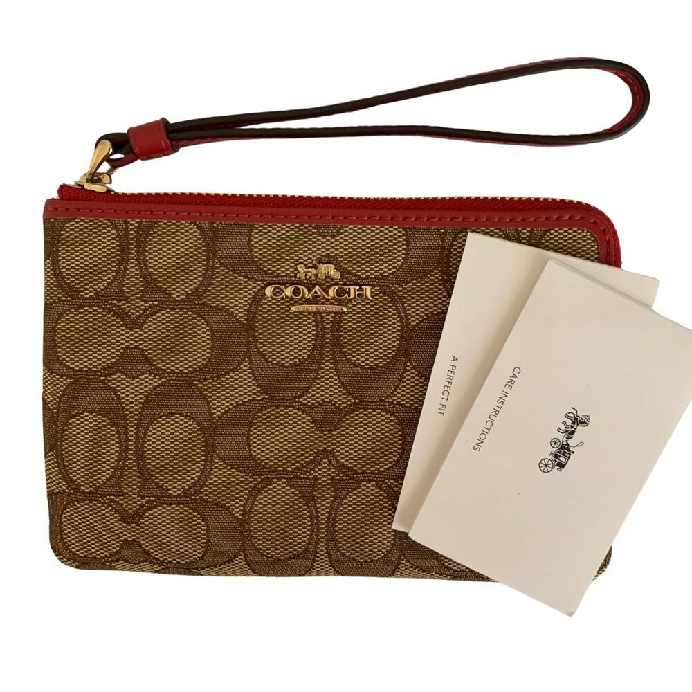 Coach Kahki Canvas Monogram with Red Strap Wristlet - Picture 6 of 6